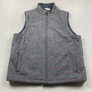 LL Bean Vest Mens XL Gray Plaid Wool Blend Full Zip Quilt Insulated